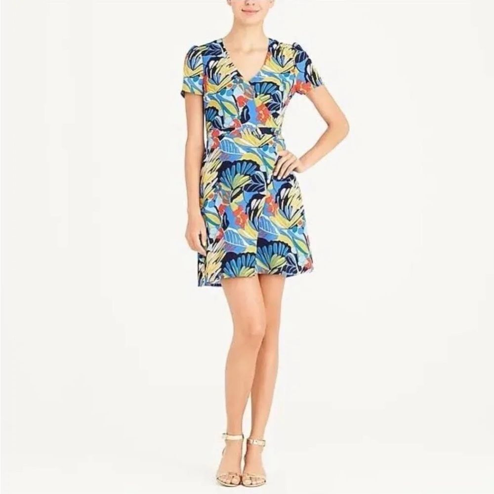 J. Crew Blue Retro Floral Wrap Front Mini Dress, 2